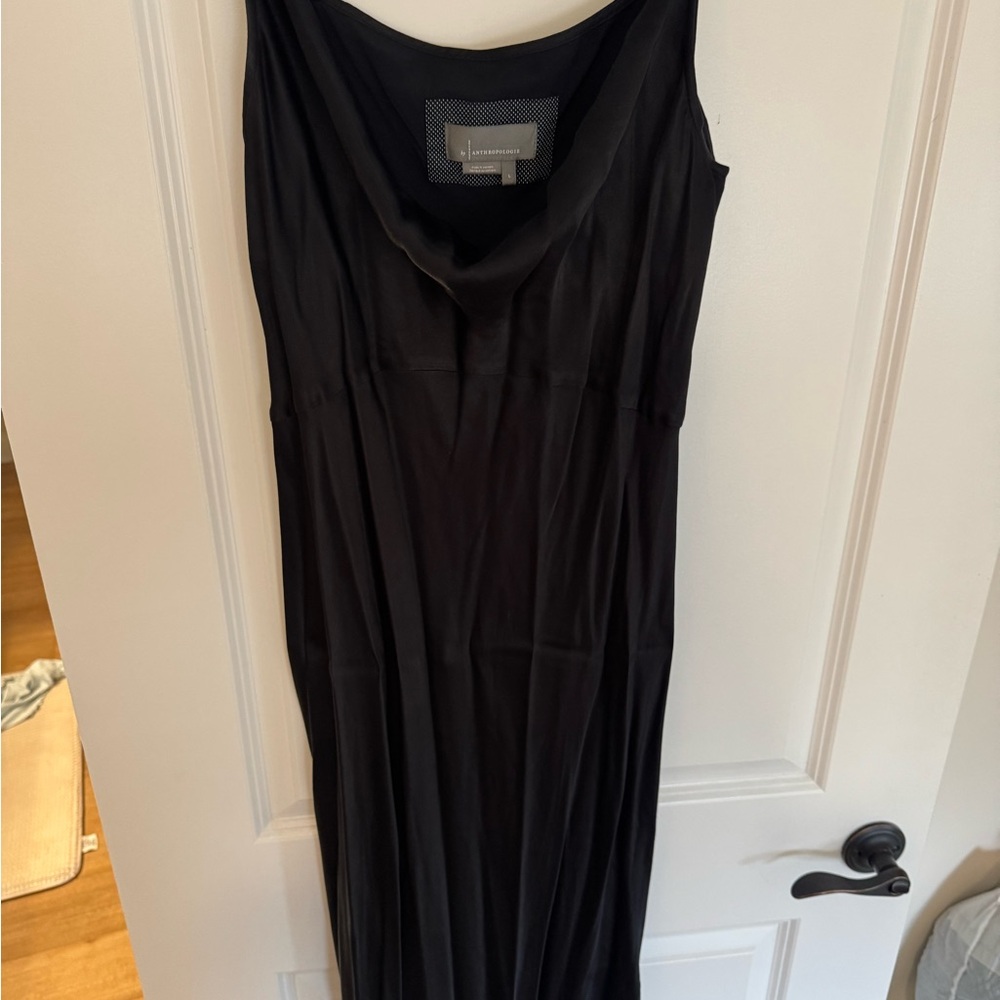 Anthropologie Black Silk Cowl-Neck Maxi Dress